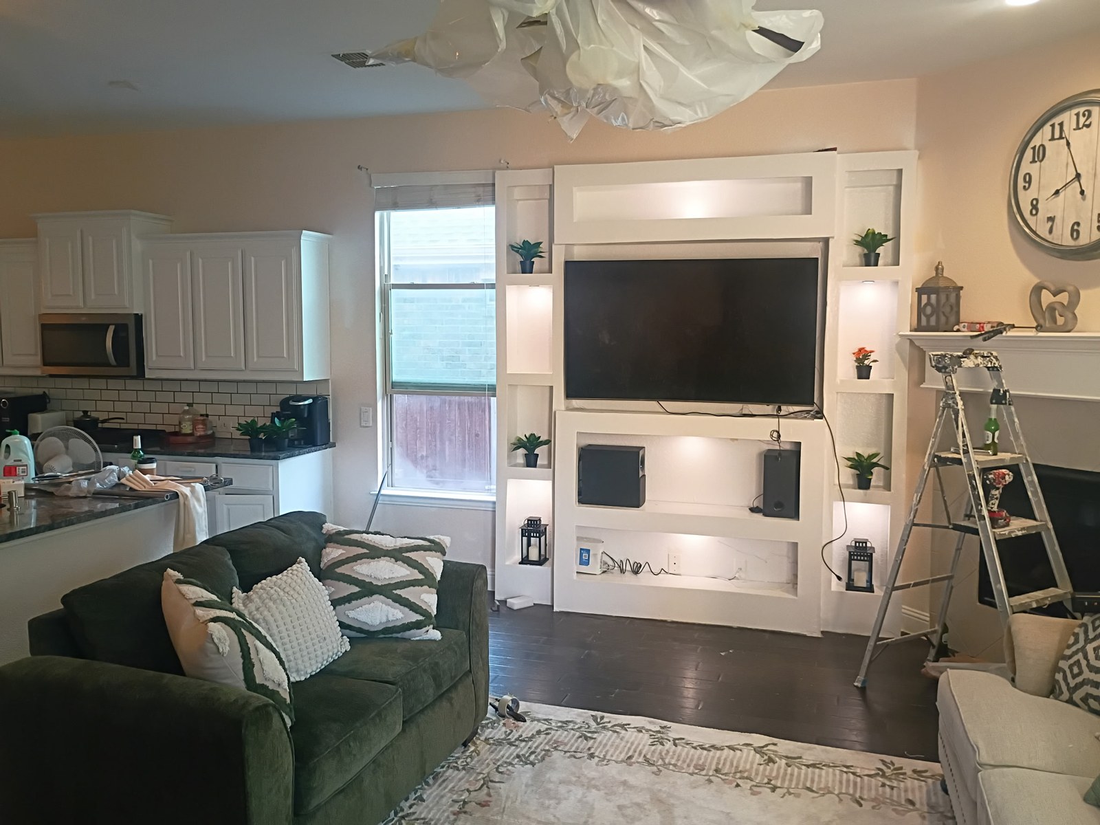 A view of the living area during interior improvements.