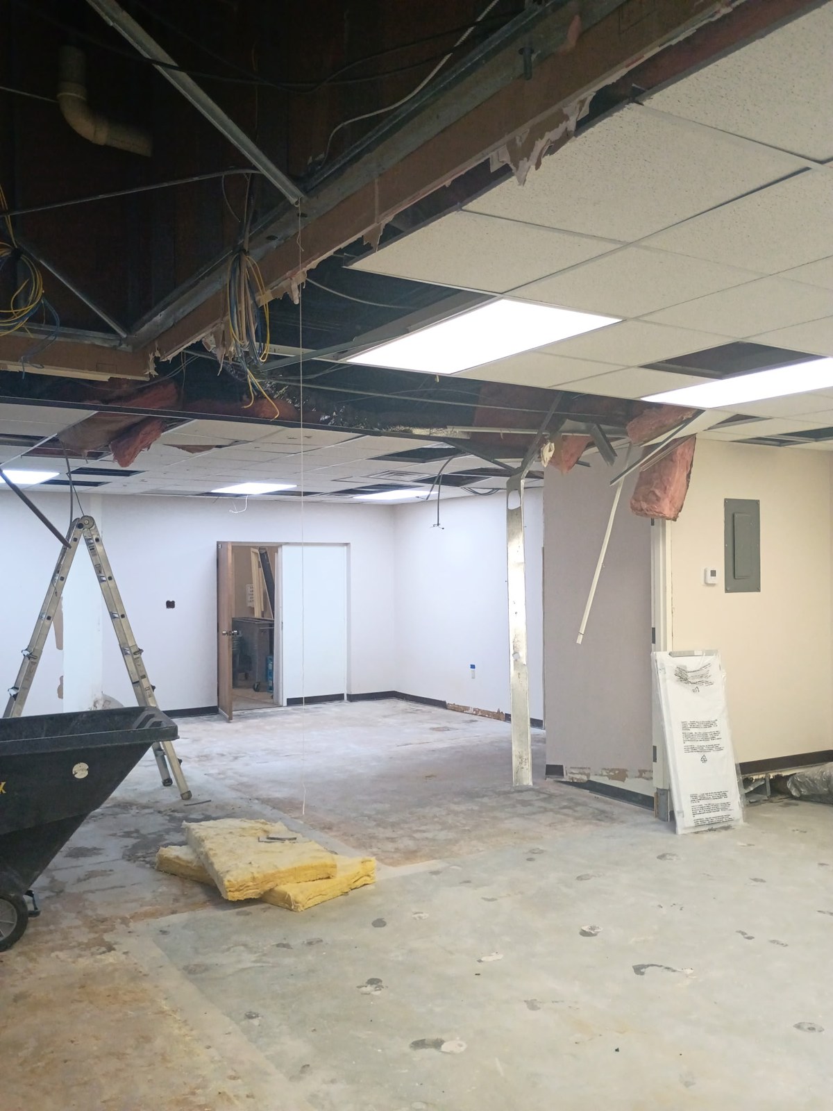 Ceiling and interior work shown during renovation.